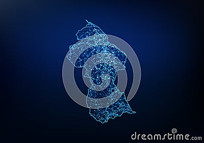 Abstract of guyana map network, internet and global connection concept, Wire Frame 3D mesh polygonal network line, design sphere, Vector Illustration