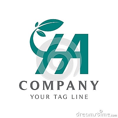 Abstract HA logo, with color gradations, connecting leaves A and H Vector Illustration