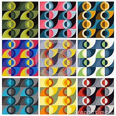 Abstract half circle flow seamless pattern with colour combinations. Vector Illustration