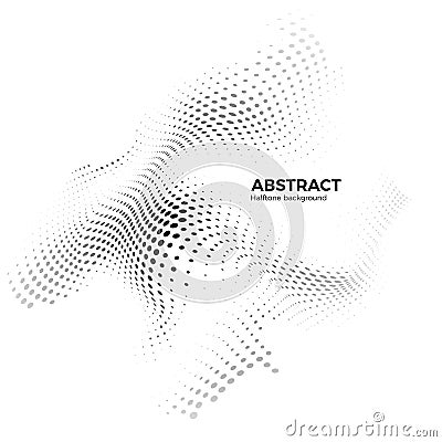 Abstract halftone background with dynamic waves. Halftone design element. Warp dots surface. Vector illustration isolated on white Vector Illustration