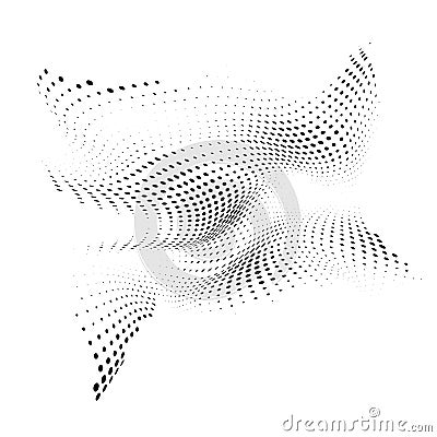 Abstract halftone background with dynamic waves. Warp dots surface. Twisted line and particles. Vector illustration for design Vector Illustration