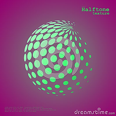 Abstract halftone sphere in green color and complement color background Vector Illustration