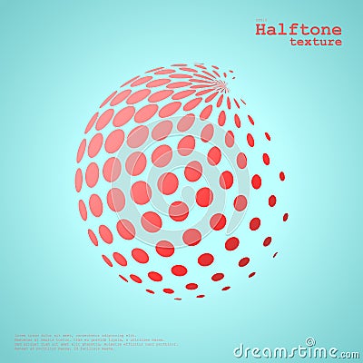 Abstract halftone sphere in red color and complement color background Vector Illustration