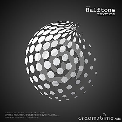 Abstract halftone sphere in white color and black color background Vector Illustration