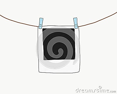 Abstract hand draw doodle sketch polaroid frame isolated with rope on white background,illustration, copy space for text, watercol Cartoon Illustration