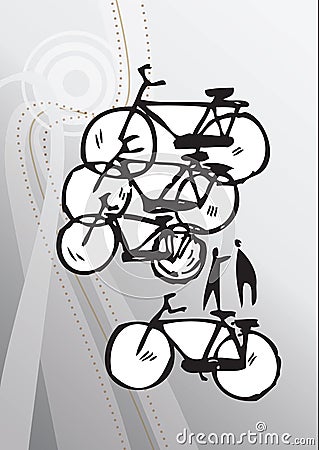 Abstract hand-drawn bicycles Vector Illustration