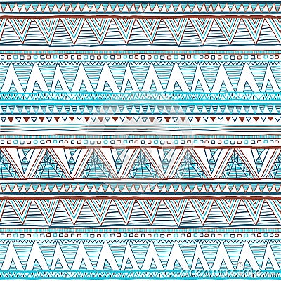 Abstract hand-drawn ethnic pattern, tribal background. Vector pattern. blue Ethnic seamless Vector Illustration