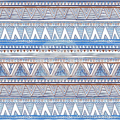 Abstract hand-drawn ethnic pattern, tribal background. Vector pattern. vector Ethnic seamless blue Vector Illustration