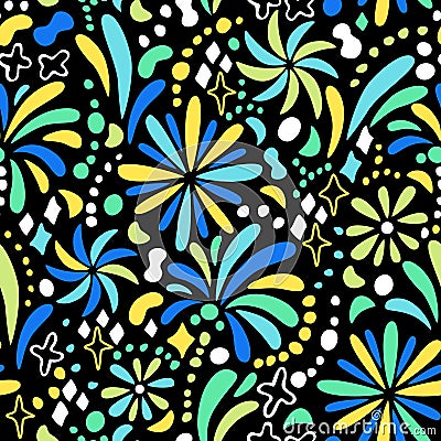 Abstract hand drawn fireworks seamless pattern Vector Illustration