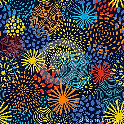 Abstract hand drawn fireworks seamless pattern Vector Illustration
