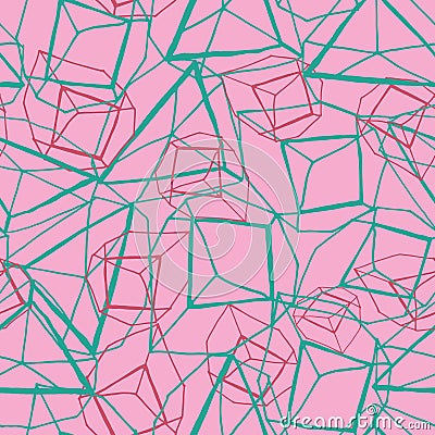 Abstract hand drawn geometric prismatic effect design in bright pink and green. Vector seamless pattern Stock Photo