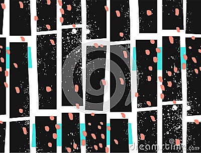 Abstract hand drawn halftone textured geometric motif seamless pattern with freehand texture on white Vector Illustration