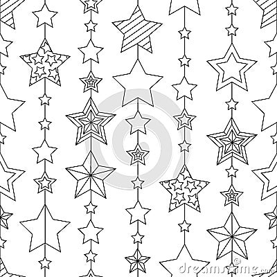 Abstract hand drawn outline seamless pattern with sater garland on white background. coloring antistress book Vector Illustration