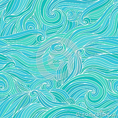 Abstract hand-drawn seamless pattern with waves and clouds. Cartoon Illustration
