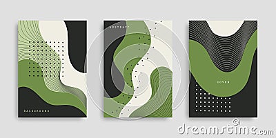 Abstract hand drawn shapes cover set. Collection vertical backgrounds with different wavy shapes. Vector Illustration