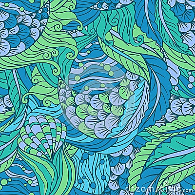 Abstract hand drawn underwater sea flora seamless pattern Vector Illustration