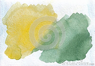 Abstract hand drawn watercolor background. Green and yellow watercolored background. Stock Photo