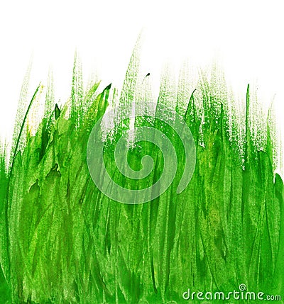 Abstract hand drawn watercolor background: summer landscape with green grass. Great for textures, vintage design, and Stock Photo