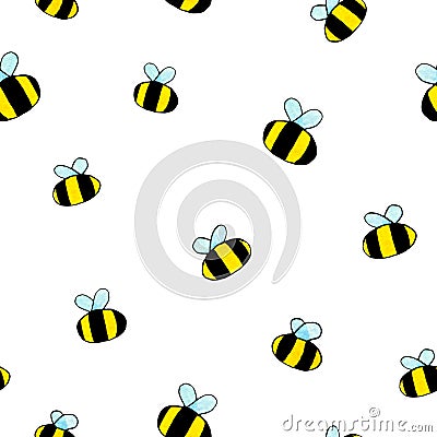 Abstract hand drawn watercolor sketchy bees seamless pattern Stock Photo