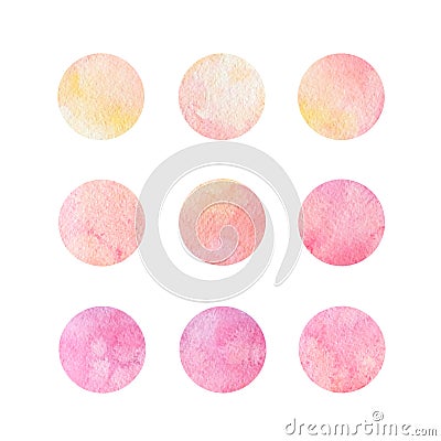 Abstract hand drawn watrcolor circles of pink and yellow colors Stock Photo