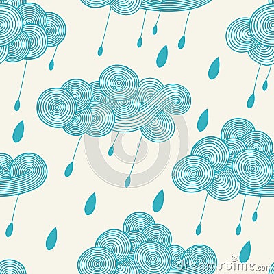 Abstract hand-drawn wavy cloud with raindrops. Vector seamless pattern Vector Illustration