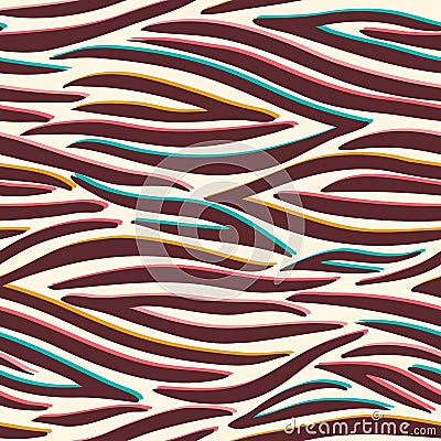 Abstract Hand Drawn Wavy Vector Seamless Pattern. Zebra Animal Skin. Colorful Glitch. Trendy Fashion Print Vector Illustration