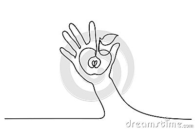 Abstract hand holding apple Continuous one line Vector Illustration