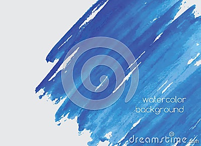 Abstract hand painted watercolor horizontal background with paint blots, scribbles, stains or smears of vivid azure blue Vector Illustration
