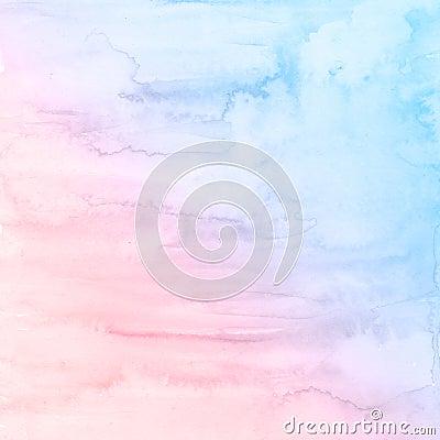 Abstract hand watercolor pink and blue background, raster illustration card. Stock Photo