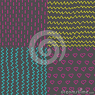 Abstract handdrawn seamless patterns set. Simple texture for backround, fabric or other types of design. Vector Illustration
