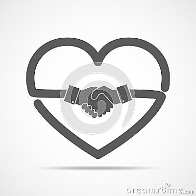 Abstract handshake in the shape of heart. Vector illustration. Cartoon Illustration