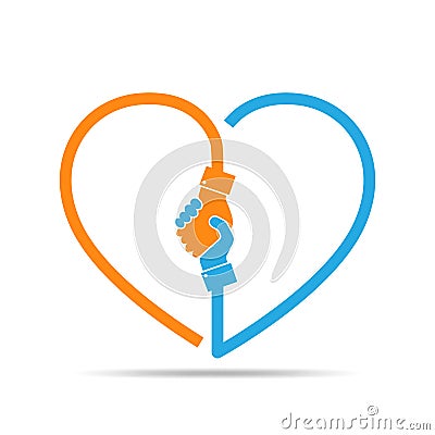 Abstract handshake in the shape of heart. Vector illustration. Cartoon Illustration