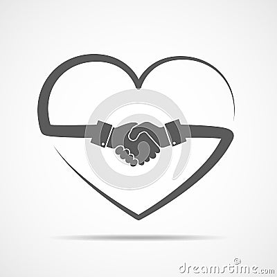 Abstract handshake in the shape of heart. Vector illustration. Cartoon Illustration