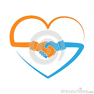 Abstract handshake in the shape of heart. Vector illustration. Cartoon Illustration