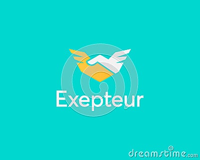 Abstract handshake, wings vector logo . Corporate partnership sign. Delivery, business, cargo, success, money, deal Vector Illustration