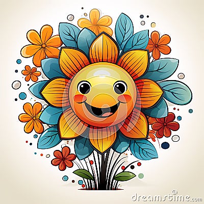 Abstract happy cartoon cute smiling decorative flower Stock Photo