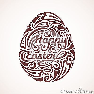 Abstract Happy Easter Lettering in Form of Egg Vector Illustration