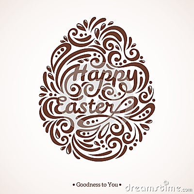 Abstract Happy Easter Lettering in Form of Egg Vector Illustration