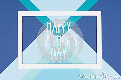 Abstract Happy Fathers Day multicoloured paper texture minimalism background. Minimal Happy Fathers Day greeting card. Stock Photo