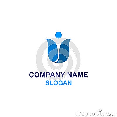 Abstract human blue tulip logo. Stock Photo