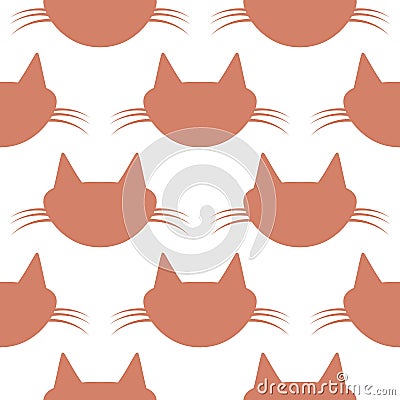 Abstract head of cats. Brown silhouettes on white background. Seamless pattern. Vector Illustration