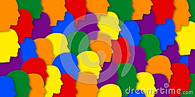 abstract heads colored in LGBT rainbow flag colors. Freedom and love concept. Pride month. activism, community and freedom Concept Stock Photo