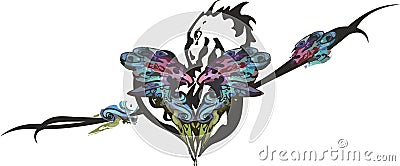 Abstract heart with dragon and bird elements on white Vector Illustration