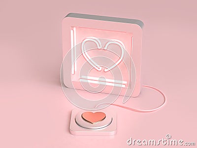 Abstract heart neon light and button love valentine concept 3d render Stock Photo