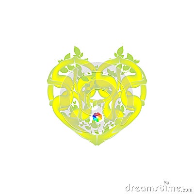 Abstract heart of twisting vines, foliage and flower. Green leaves vector for Valentine s Day. Symbol love. Illustration sign, emb Vector Illustration