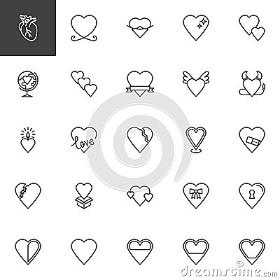 Abstract hearts love line icons set Vector Illustration