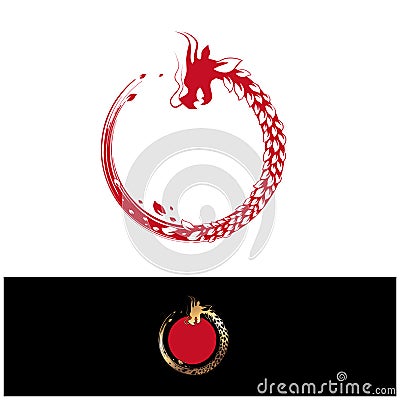 Abstract Herbal Leaf Round Chinese Dragon Vector Illustration