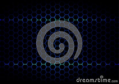 Abstract hexagon blue ligth technology on black color backgroun Vector Illustration