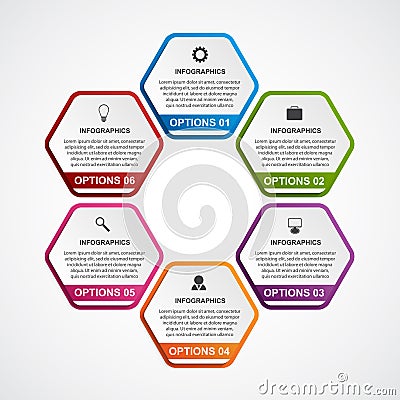 Abstract hexagon infographics template. Vector Illustration