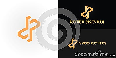 Abstract hexagon initial letter DP or PD in orange color isolated on multiple background colors Vector Illustration
